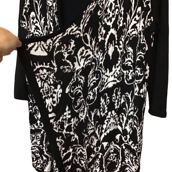 New Directions Black and White Women's Open Front Cardigan Sweater PM - Picture 2 of 8